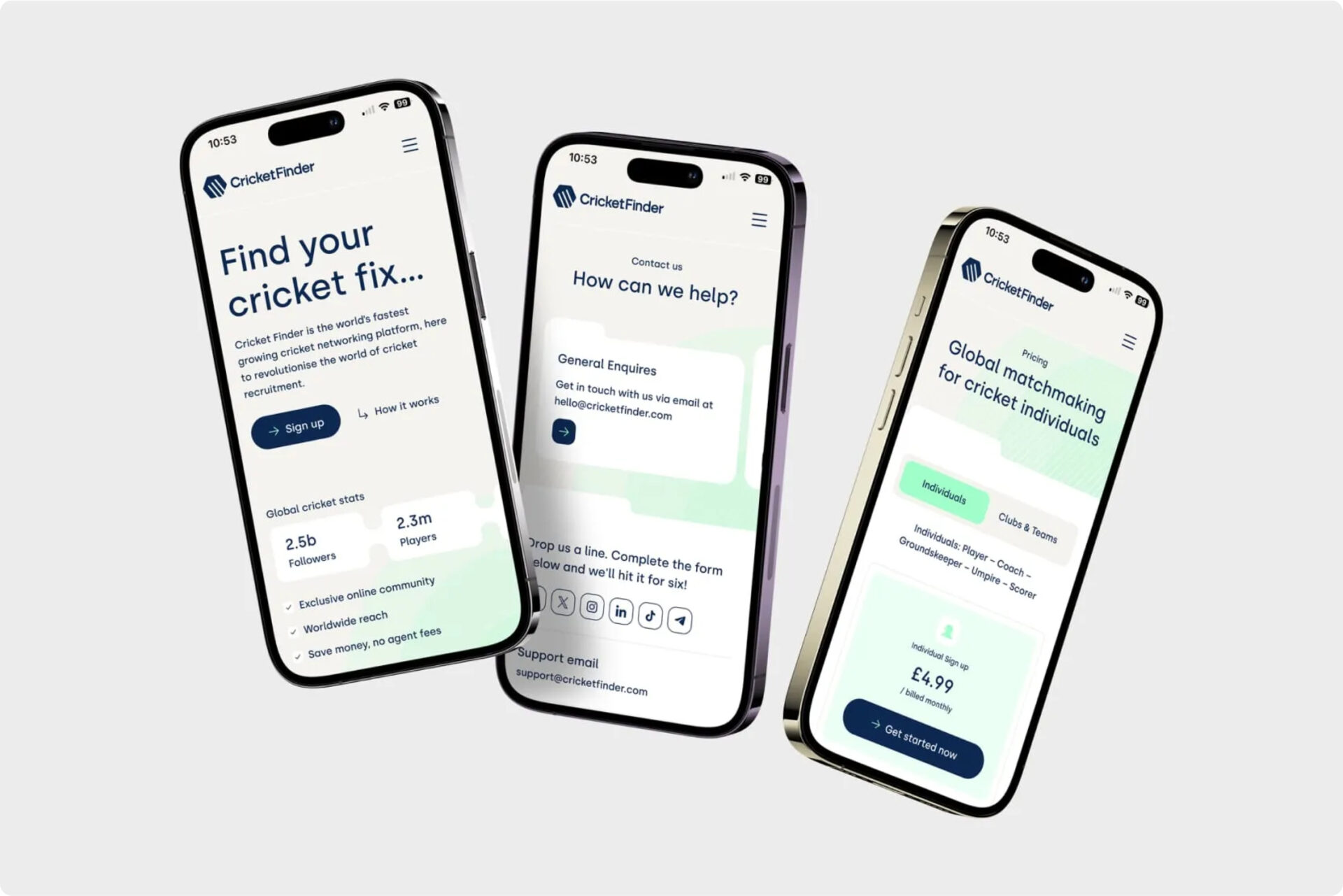 Cricket Finders website on mobile phones