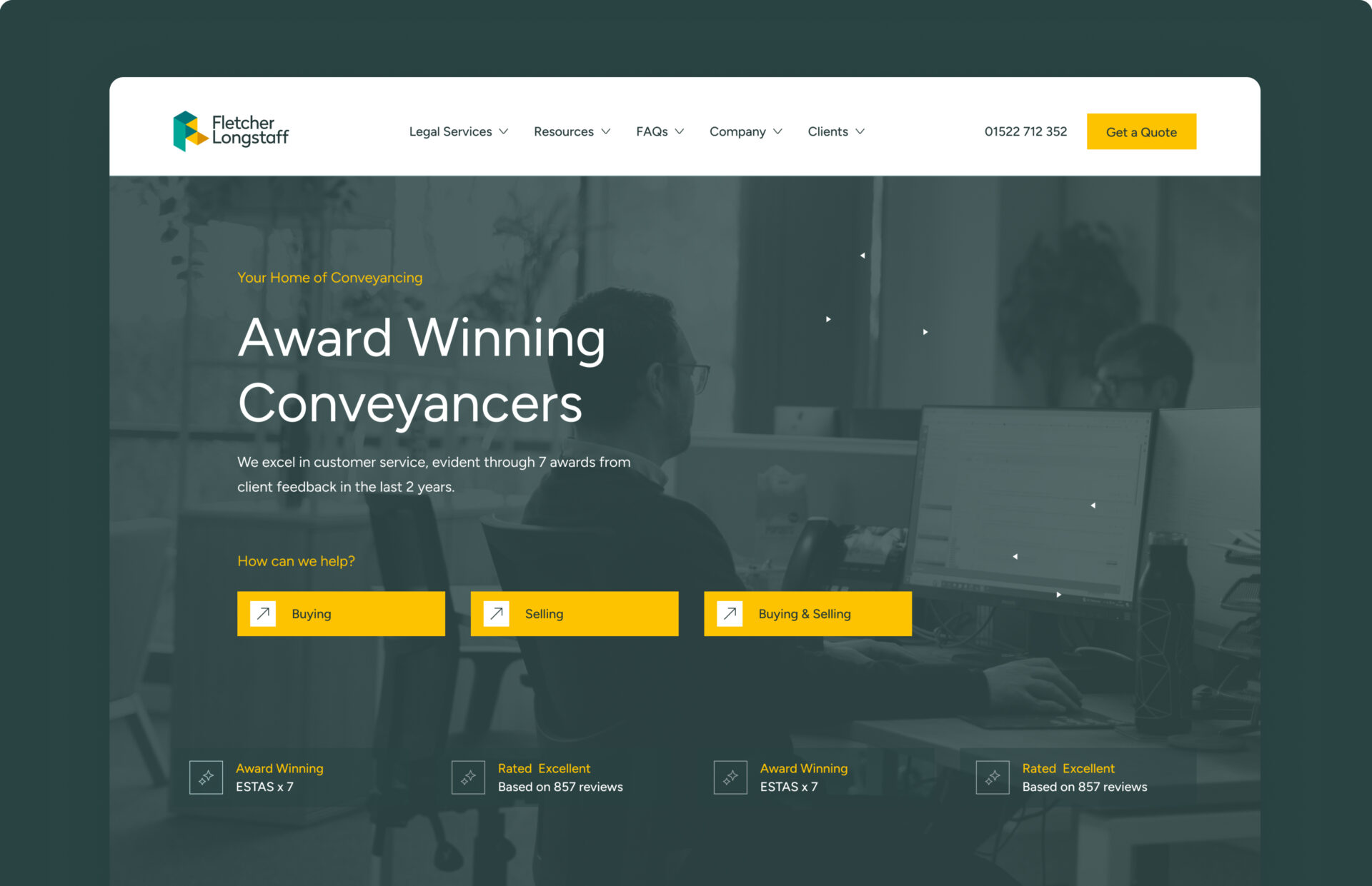 Fletcher Longstaff legal website design desktop view