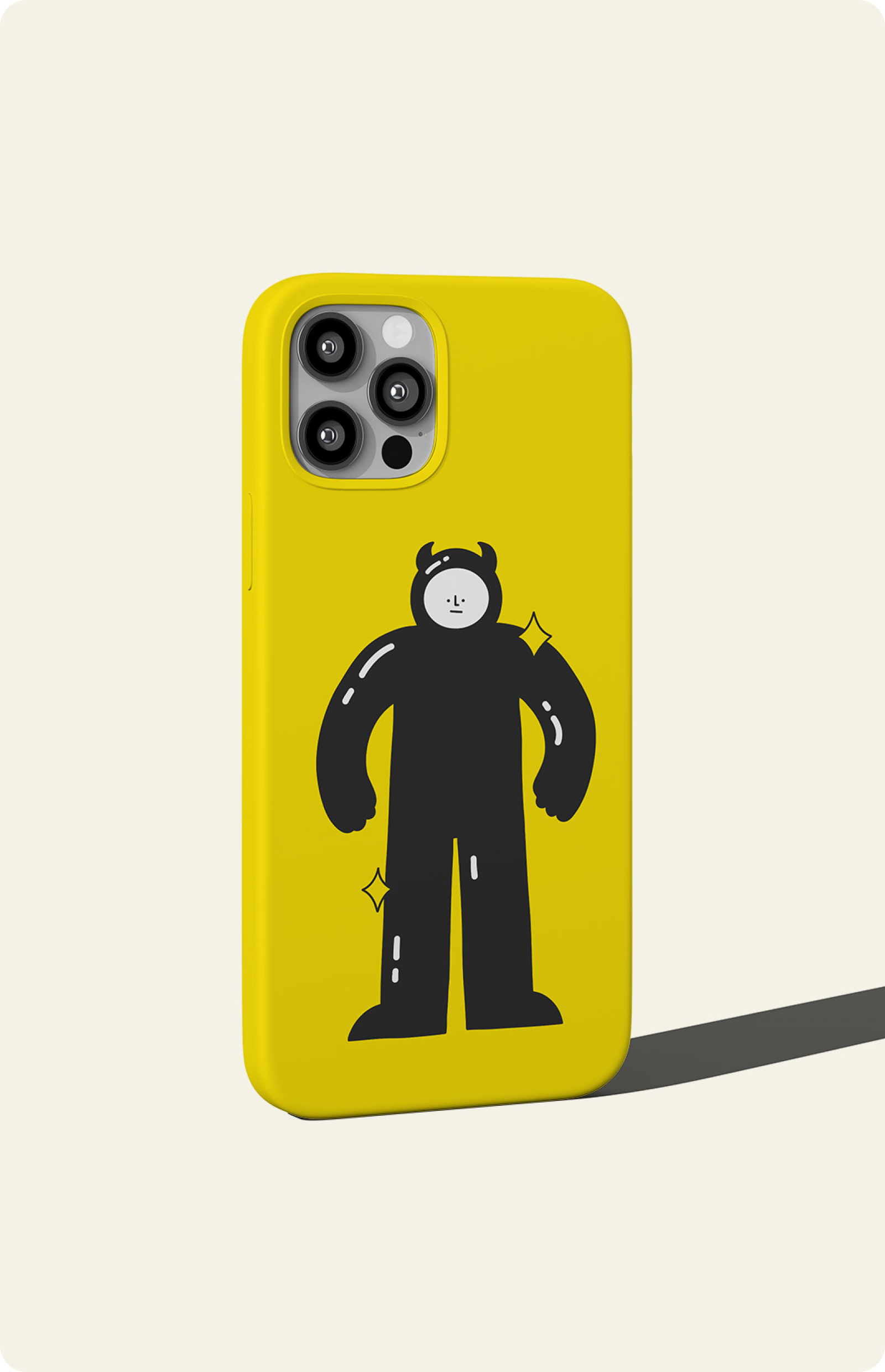 A yellow phone case with a Air Landline character on it