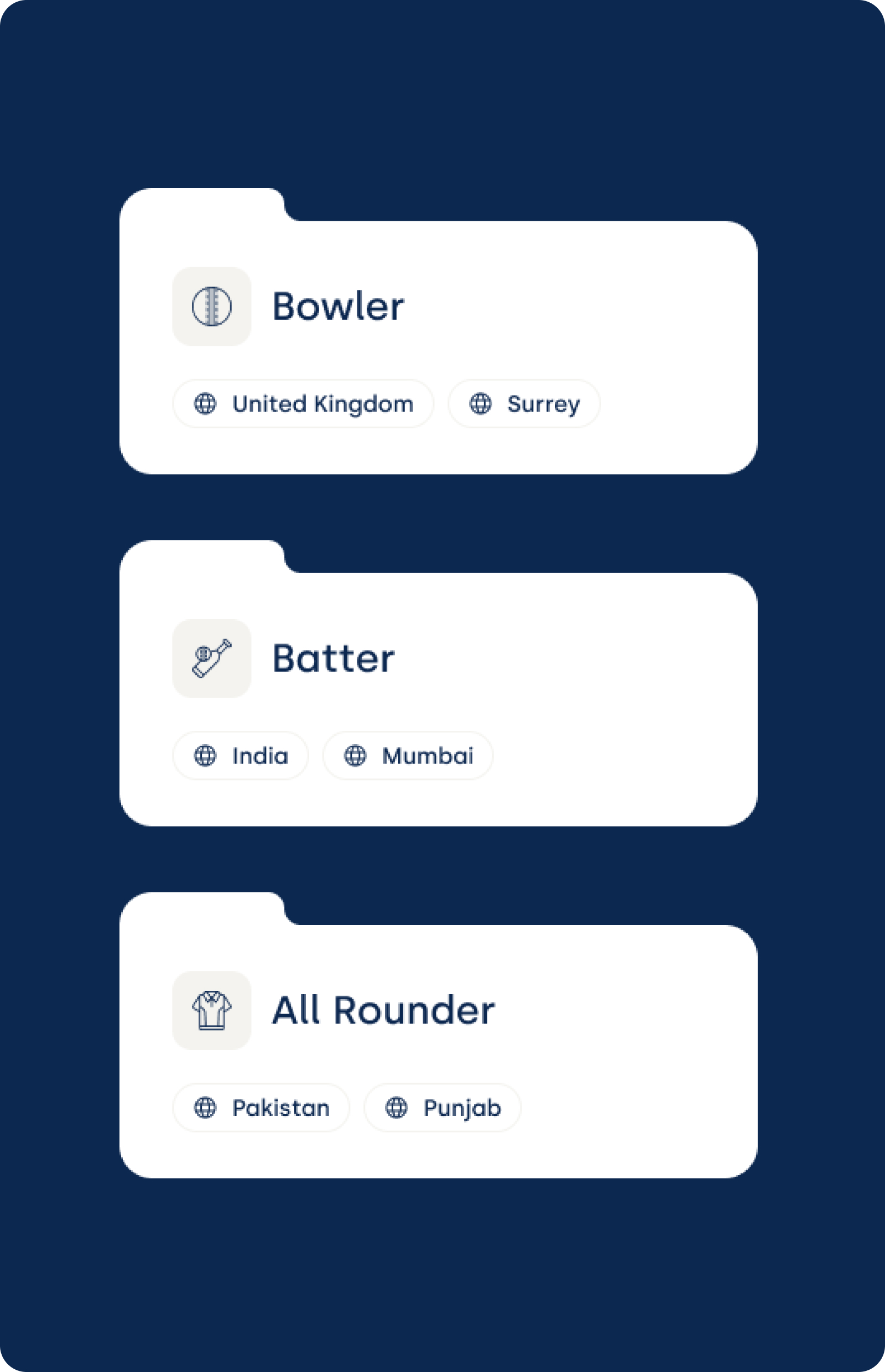 Cricket Finder player cards