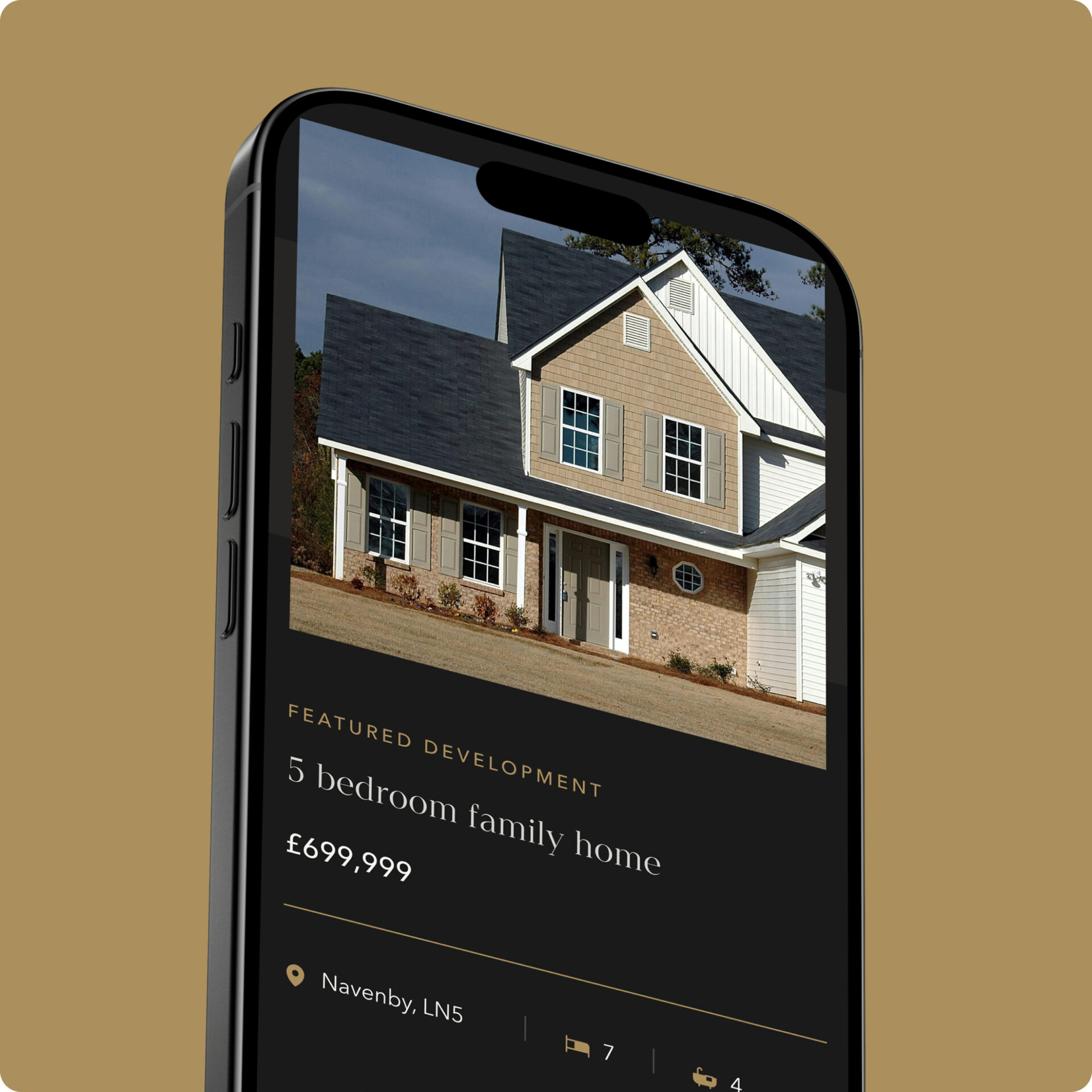 A cell phone showing a house from the Ardent Homes website