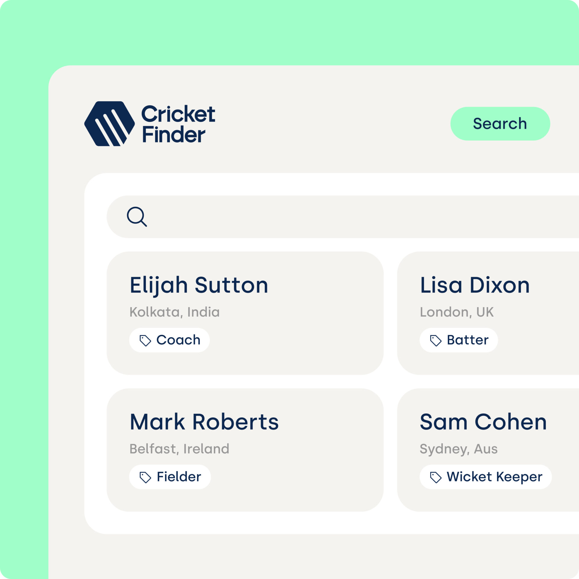 Cricket Finders User Interface