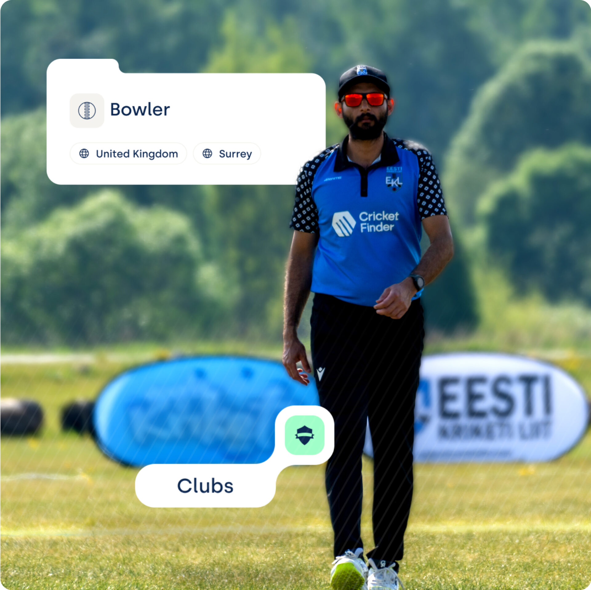 Cricket Finder player with user interface over the top