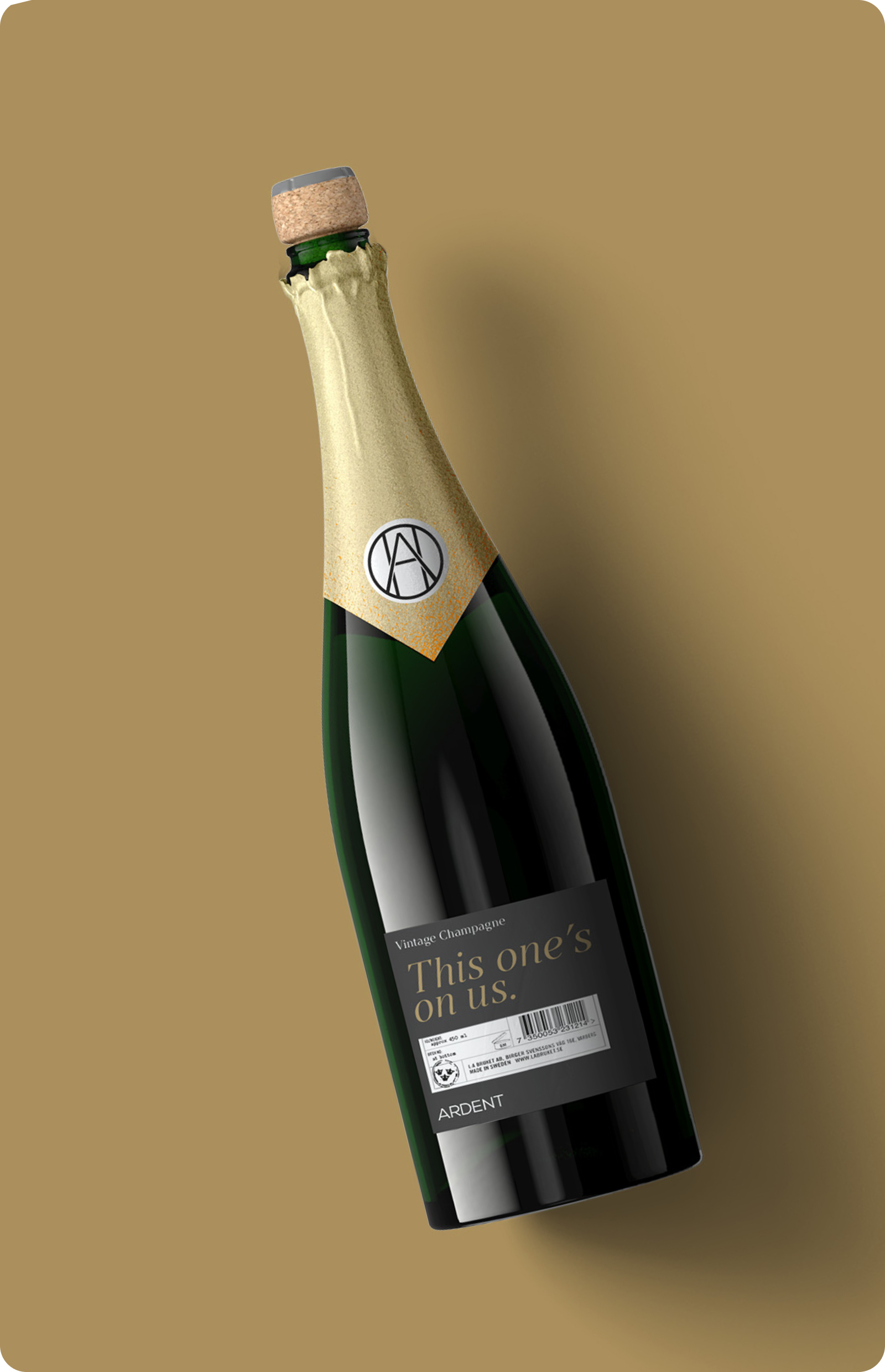 a bottle of champagne with a gold label